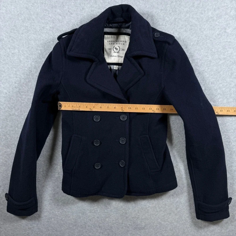 Vintage Abercrombie & Fitch Womens Medium Navy Blue Wool Blend Peacoat Jacket - Picture 9 of 16